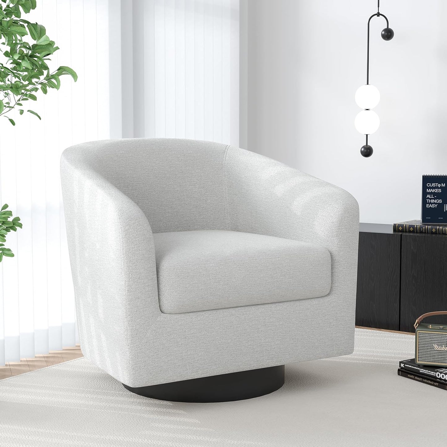 Swivel Barrel Accent Chair, Modern Round Chenille Fabric Arm Chair for Living Room, Bedroom, Comfy Club Reading Chairs for Adults(Chenille Fabric, Beige, Set of 4