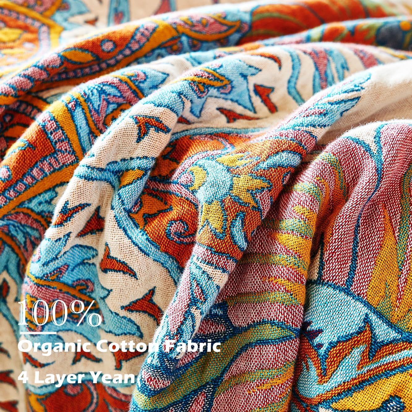 Boho Throw Blanket, 100% Organic Cotton Breathable Ultra Soft Bed Quilt Throw - All Season Floral Bird Butterfly Farmhouse Decor Blanket for Sofa Couch Chair and Gift. 50" x 60"