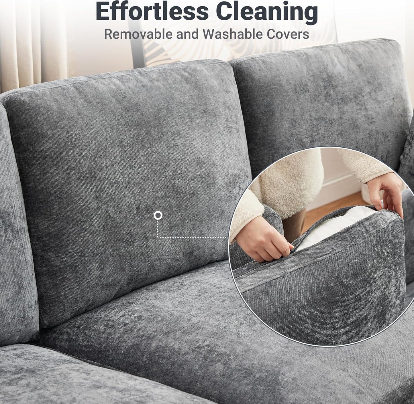 Tbfit U Shaped Couch, Sectional Sofa for Living Room,Chenille Cloud Couch with Ottoman 6 Seat, Grey