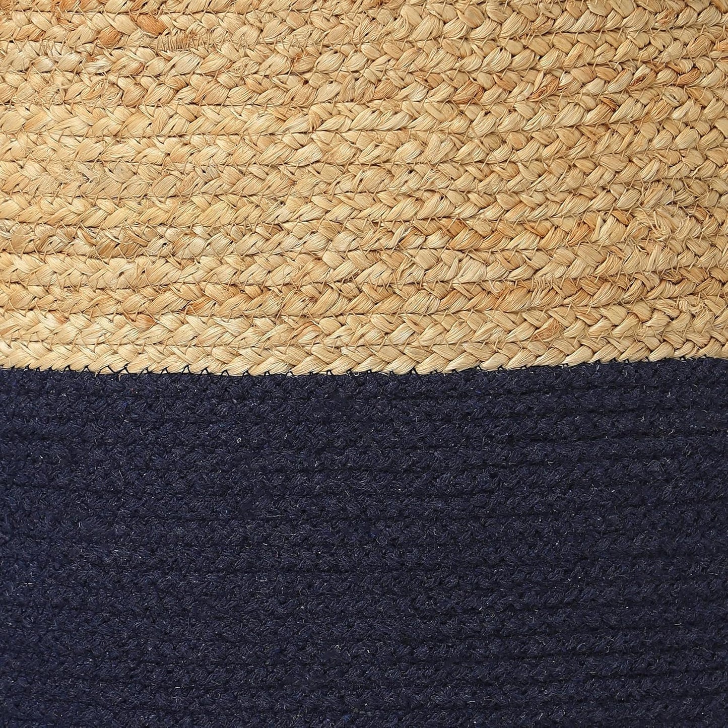 REDEARTH · Cylindrical Pouf Foot Stool Ottoman - Jute Braided Pouffe Poof Accent Sitting Footrest for Living Room, Bedroom, Nursery, Patio, Lounge & Other Rooms (Navy Natural, 18"x18"x14")