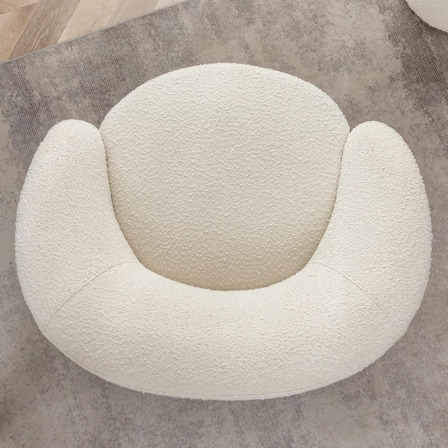 KINWELL 34" W Mid Century Modern Swivel Barrel Chair, Round Upholstered Boucle Swivel Accent Chairs, No Assembly Sofa Chair for Living Room Bedroom Reading Apartment Lounge Nursery(Cream)