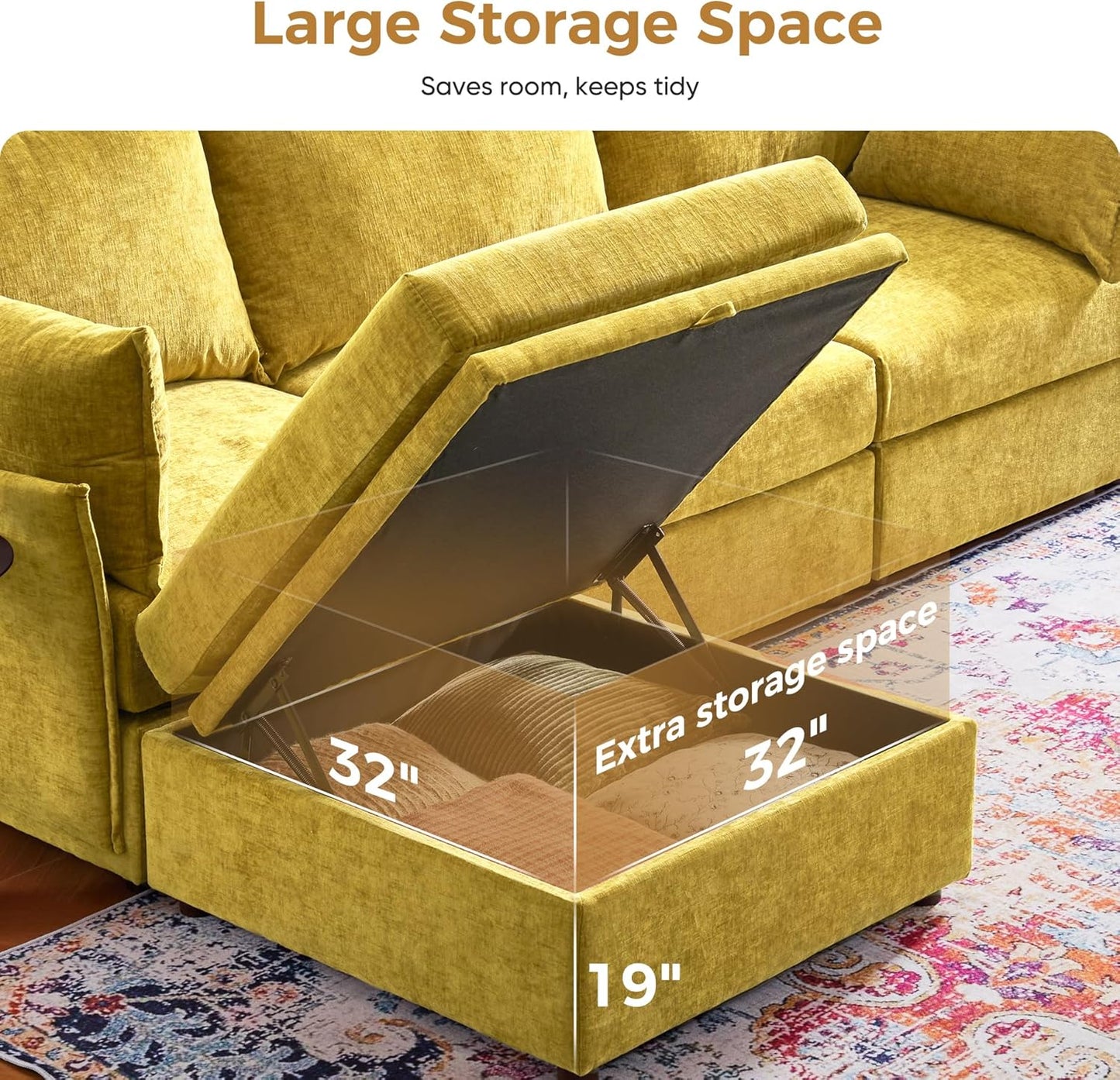 134.6" Oversized Modular Sectional Sofa, Large 7 Seater U Shaped Couch with Storage Ottoman with Reversible Chaise Deep Seat for Living Room, Apartment - Chenille Yellow