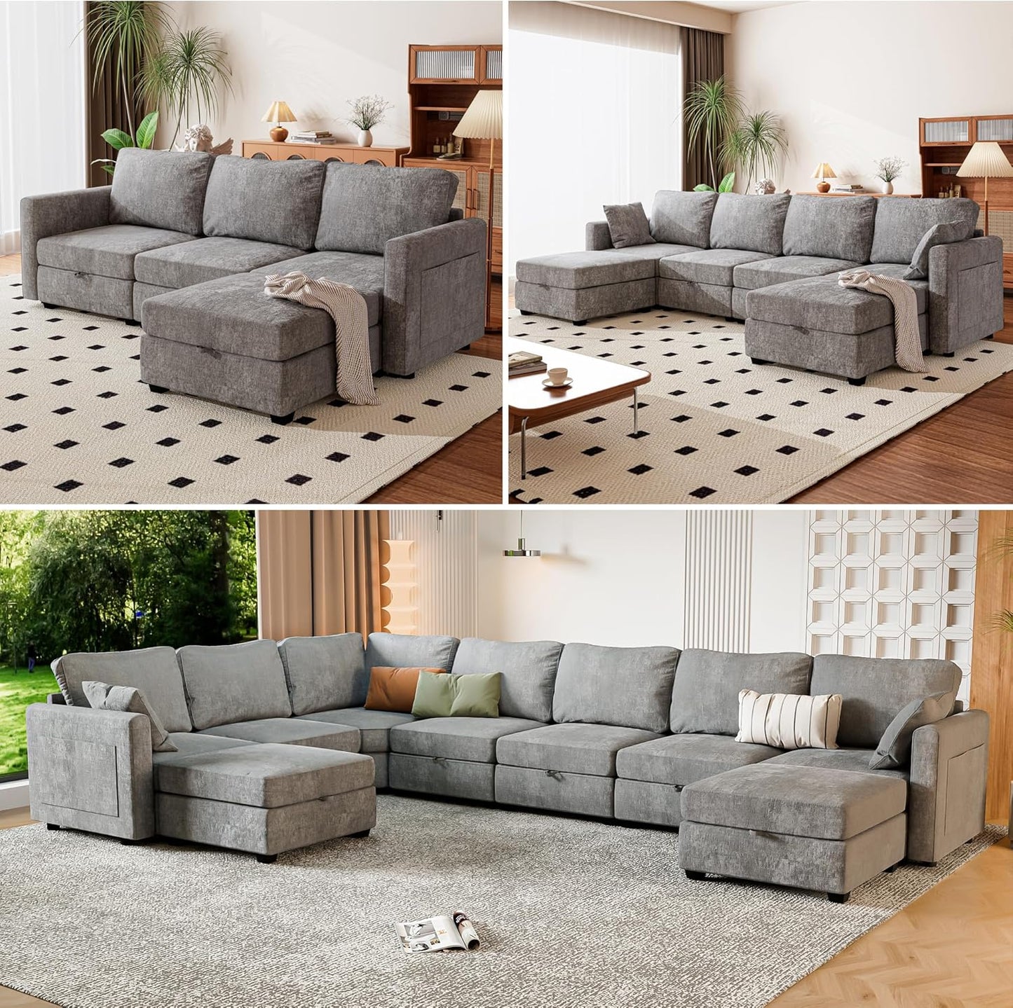 mestyl Modular Sectional Sofa Convertible Sofa Couch Set with Storage for Living Room, Modern 4 Seater Modular Sectional Couch (Grey)