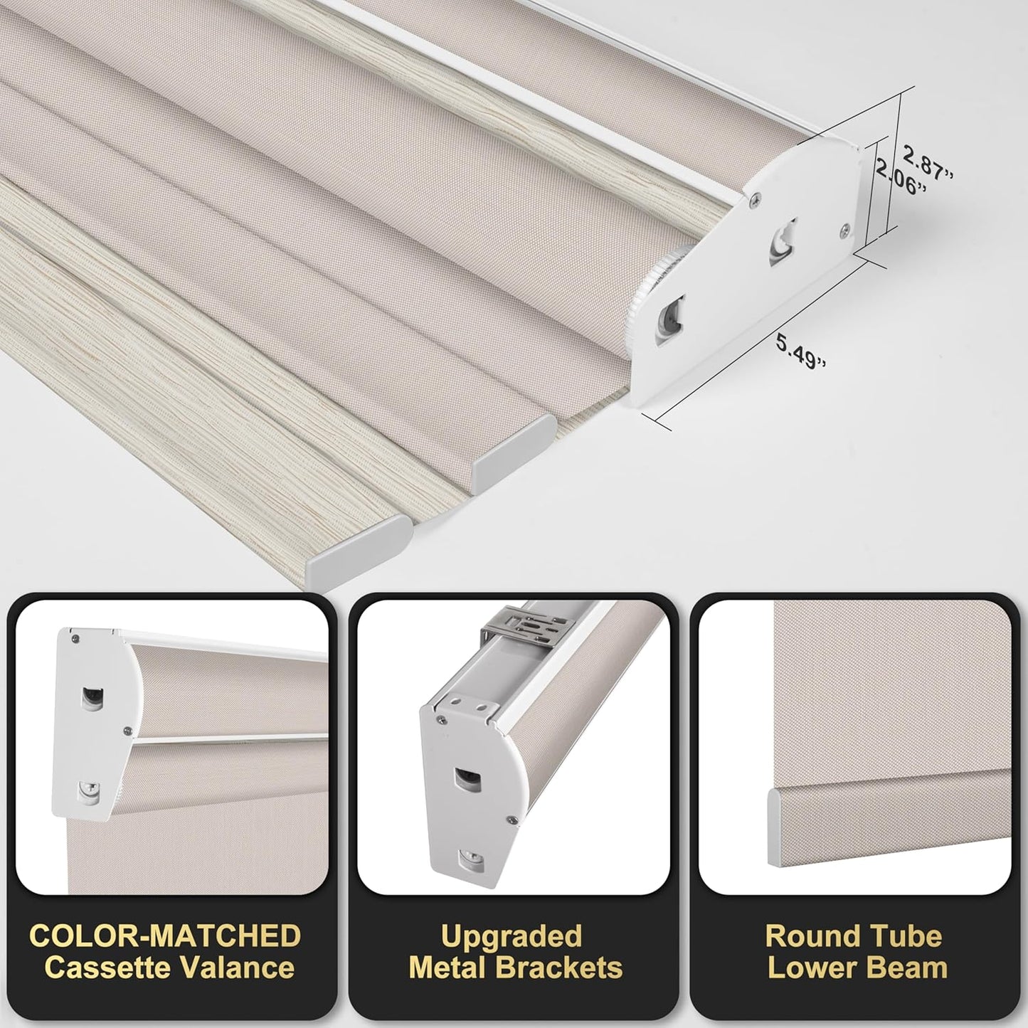 BERISSA Cordless Dual Roller Shades with Cassette Valance and 5% Light Filtering, Day and Night Shades for Home Office. Beige, Custom Sizes