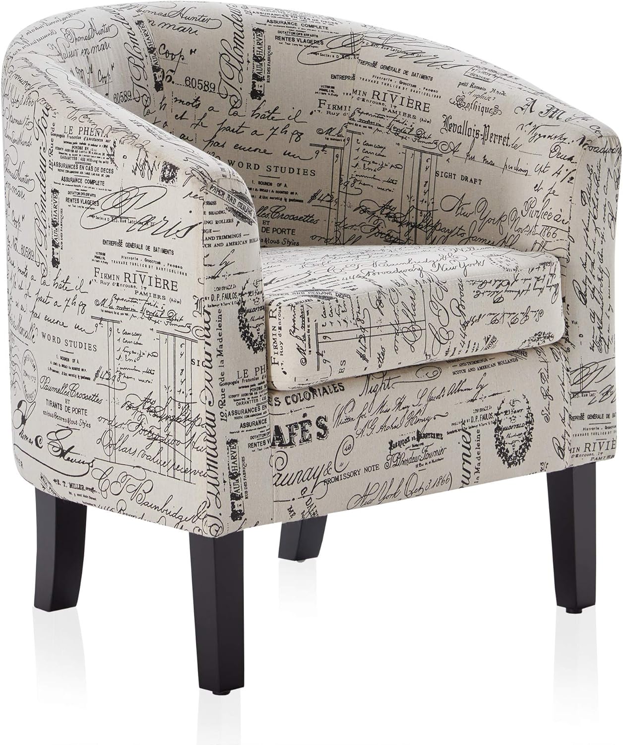 BELLEZE Accent Barrel Chair, Linen Round Chair Club Tub Sofa Corner Chair with Flared Legs and Cozy Soft Padding for Living Room Bedroom Waiting Room - Black & Beige