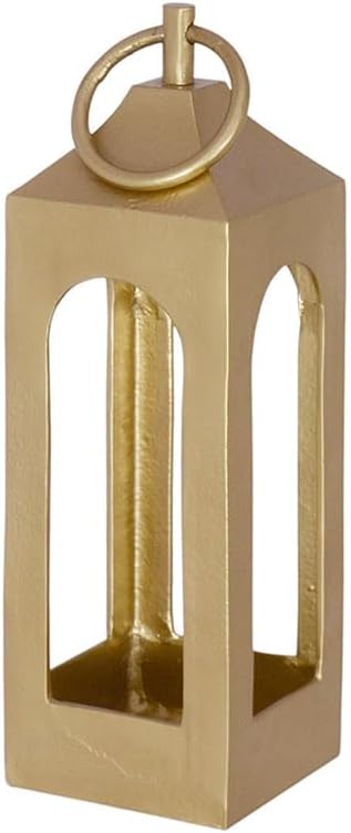 Small Gold Lantern, Rustic Metal Decorative Lantern, Candle Holder for Indoor & Outdoor, Home Decor for Patio, Garden & Tabletop, Hanging Lantern for Parties & Weddings