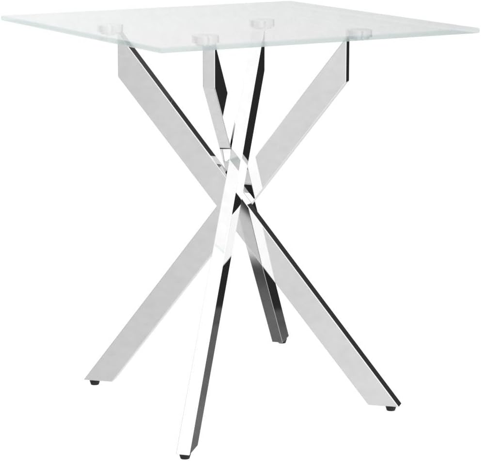 Modern Style Square Side Table with Tempered Glass Top and Metal Tubular Legs, Silver 20”Dx20”Wx22”H
