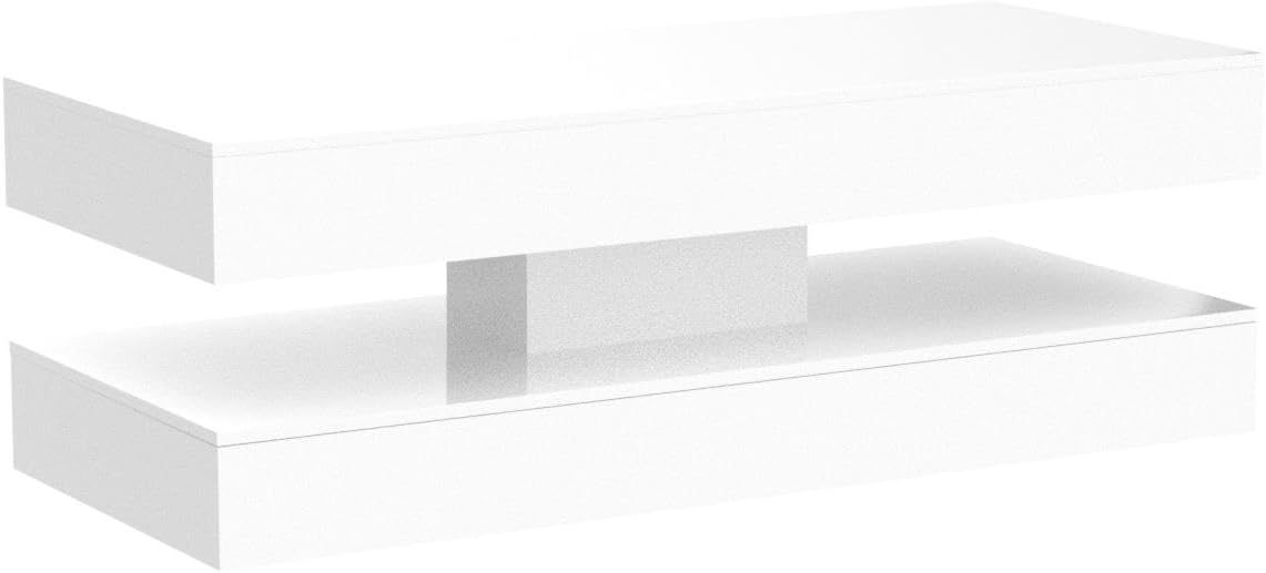 Uspeedy 47.3IN High Glossy LED Coffee Table,APP LED Lights,Black/White, Modern Furniture for Living Room (White)