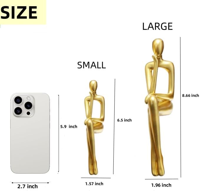Gold Home Decor Thinker Statue Accents, Set of 3 Thinker Sculptures Office Decor Modern Abstract Resin Decoration on Shelf Table Desk for Living Room Office Bedroom (Small Gold)
