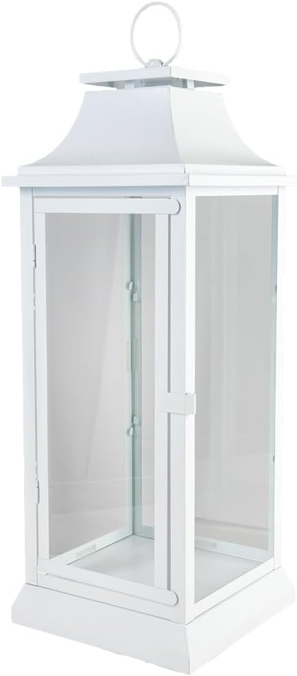 Serene Spaces Living White Hurricane Lanterns with Clear Glass Panels, Perfect for Home Decor, Parties & Events, Table Top Or Hanging Lantern for Indoor & Outdoor, Measure 25" Tall and 9.75" Diameter