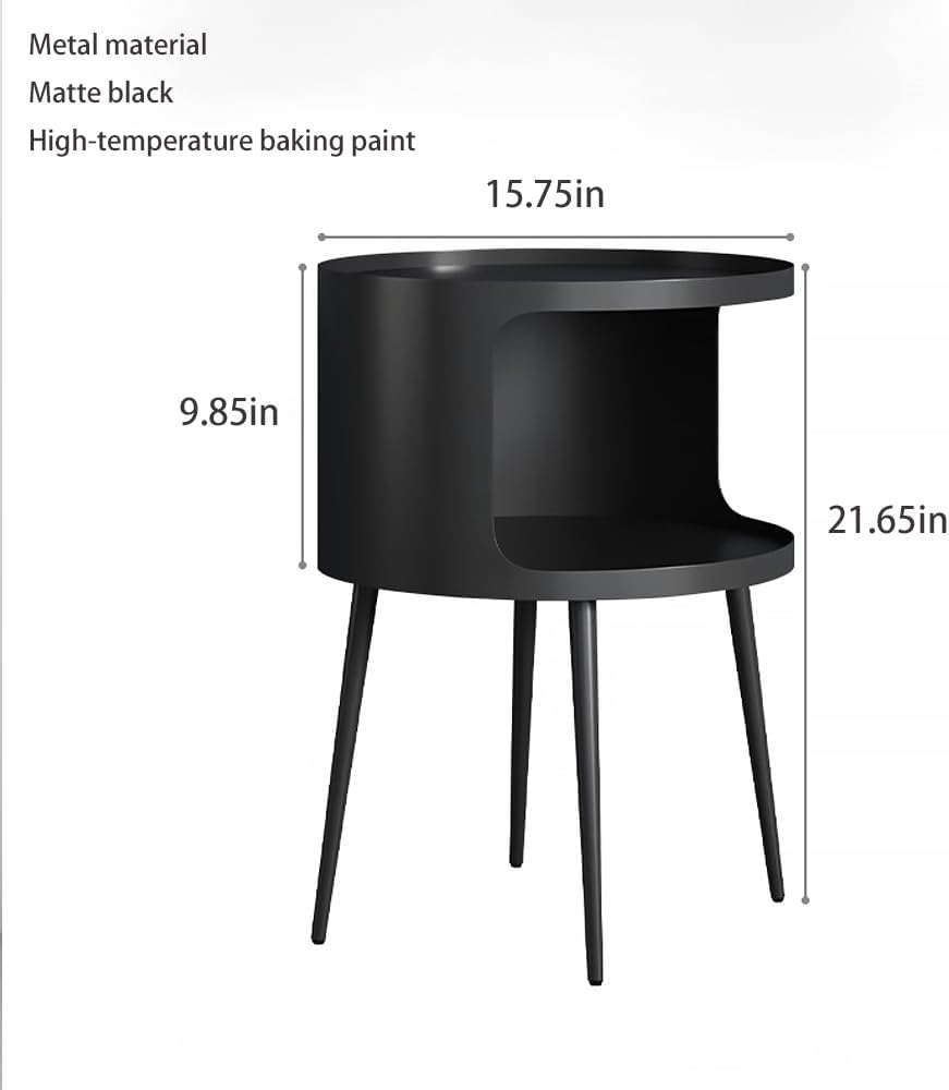 Modern Side Table,Round end Table with Open Storage,Metal nightstand,Bedside Table for Living Room,Bedroom