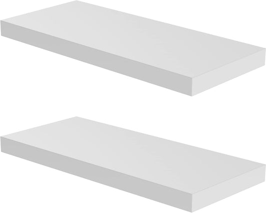 Floating Shelf, Set of 2 Wall Shelf, 30 in W x 12.75 in D x 2 in H Wooden Floating Wall Shelf with Invisible Brackets for Living Room/Bedroom/Bathroom/Kitchen Storage and Decor, White