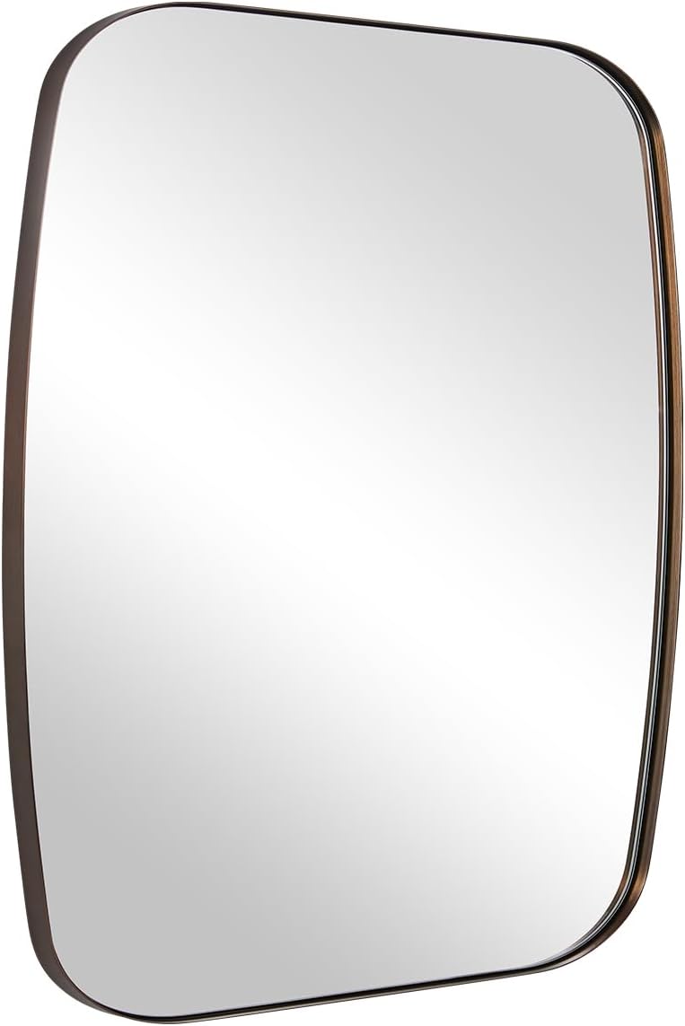ANDY STAR Bronze Oblong Mirror, 36x40 Inch Brushed Bronze Oval Mirror for Bathroom with Stainless Steel Metal Frame, Wall Mouned for Bathroom, Living Room, Entryway
