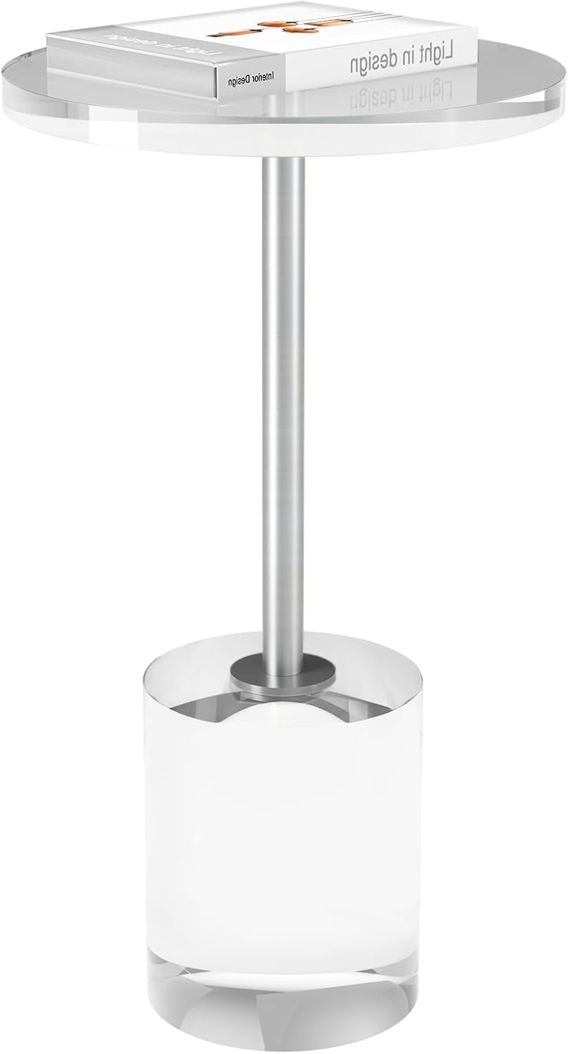 Acrylic End Table, Modern Minimalist Acrylic Side Tables, Clear Side Table for Living Room, Bedroom, Office, Drink Table (12" D x 12" W x 21" H, Silver)