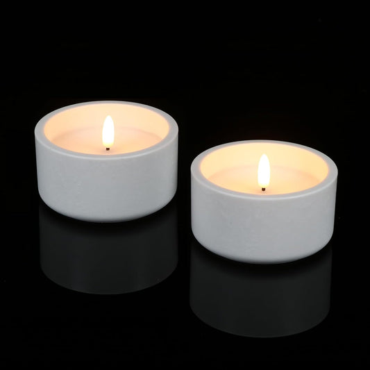 GenSwin White Flameless Pillar Candles with Timer, 2 Pack LED Flickering Candles with Concrete Holder and Real Wax Imitate Scented Candle Shaped for Wedding Homer Decor
