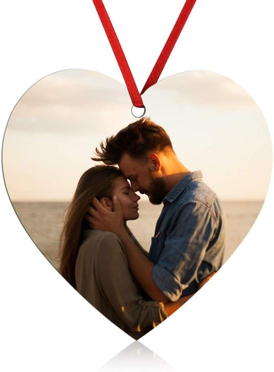 Gemszoo Personalized Picture Christmas Ornament, Custom Double Sided Photo Text Wooden Hanging Xmas Tree Keepsake Pendant Decoration Gift for Family (1, Heart)