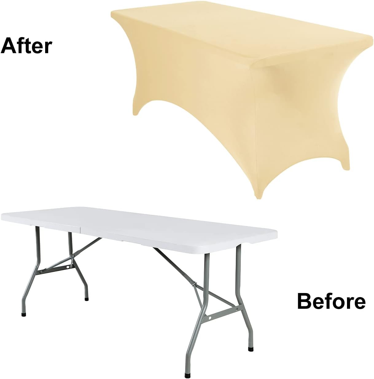 2Pack Spandex Waterproof Table Covers 6ft，Spandex 6ft Waterproof Table Cover for Party,Wedding, Banquet, and Events(Champagne)