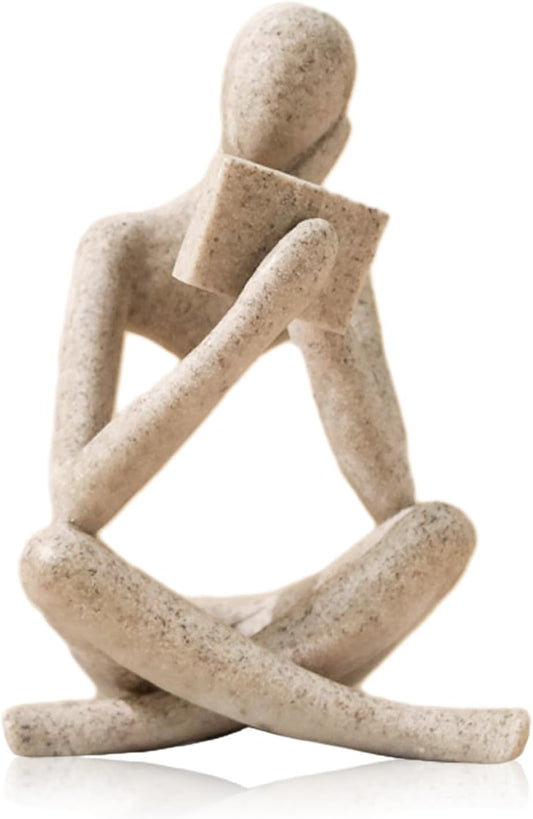 Bookshelf Decor Reading Statue - Abstract Art Thinker Sculpture Bookend for Shelves Aesthetic, Modern Home Decoration Figurine for Living Room Office Shelf Desk Coffee Table Decor(Beige Right)