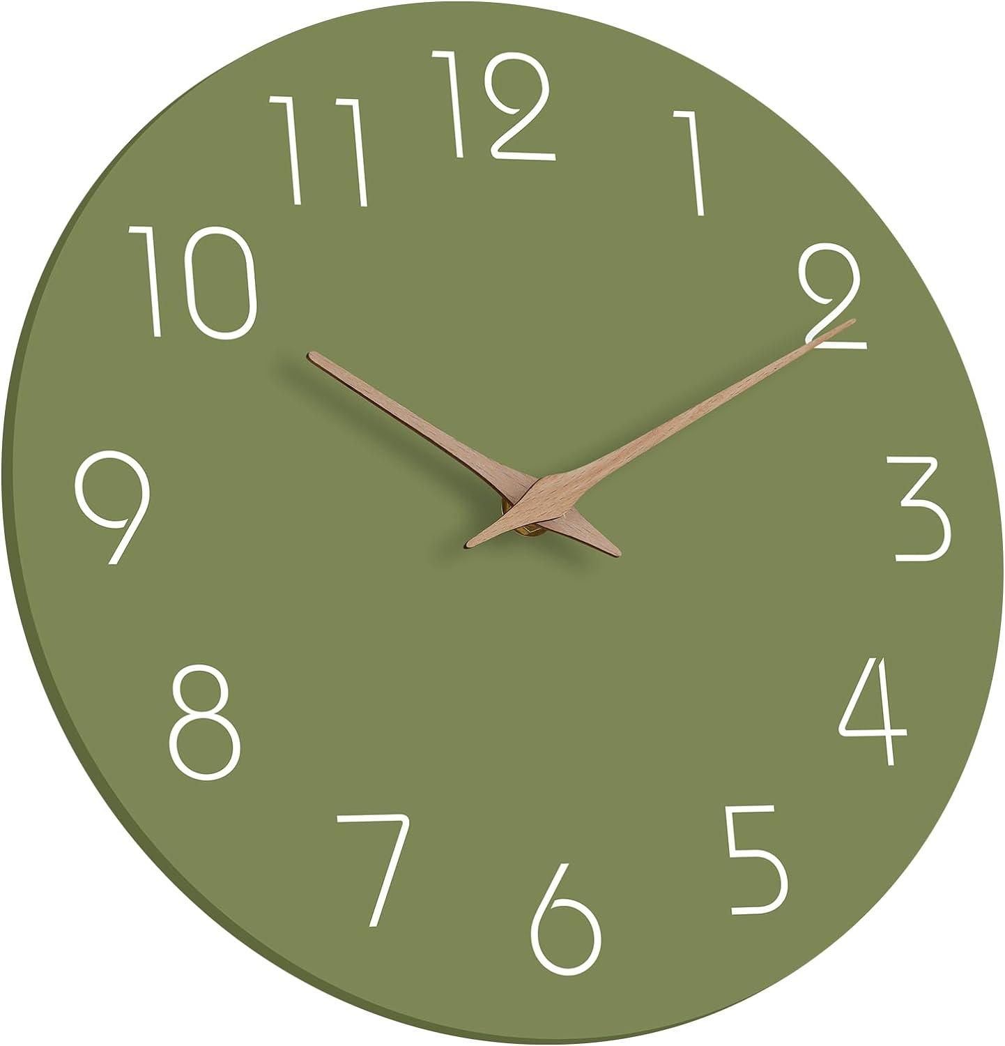 Mosewa Modern Wall Clock Silent Non Ticking 12 Inch Olive Green Battery Operated Simple Minimalist for Living Room Office Bedrooms Kitchen Home Decor