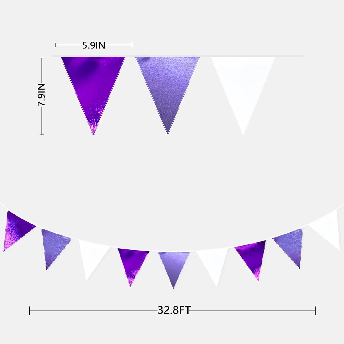 Purple and White Party Decorations Metallic Fabric Ombre Purple White Triangle Pennant Banner Flag Bunting for Graduation Birthday Engagement Wedding Bachelorette Lavender Lilac Violet Party Supplies