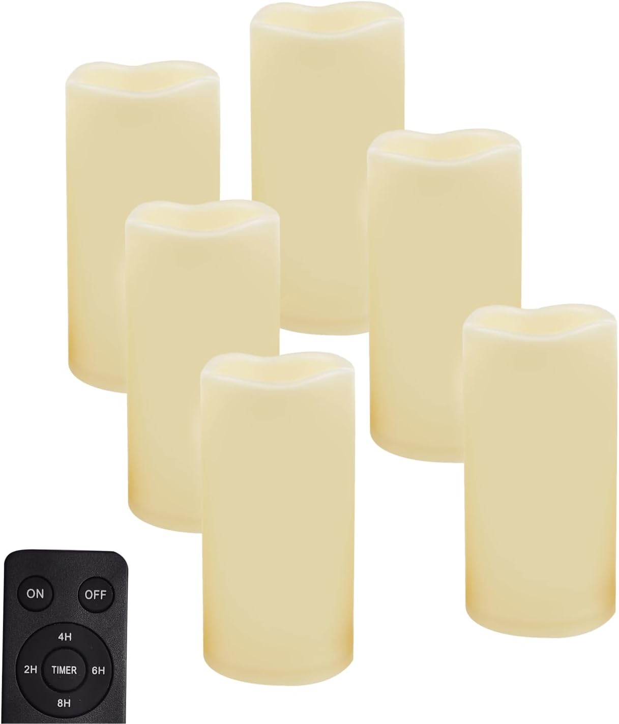 CANDLE CHOICE Waterproof Outdoor Battery Operated Flameless Candles Remote Timer Ivory Plastic Realistic Flickering Fake Electric LED Pillars Lantern Garden Wedding Christmas Decorations 3”x6” 6 Pack