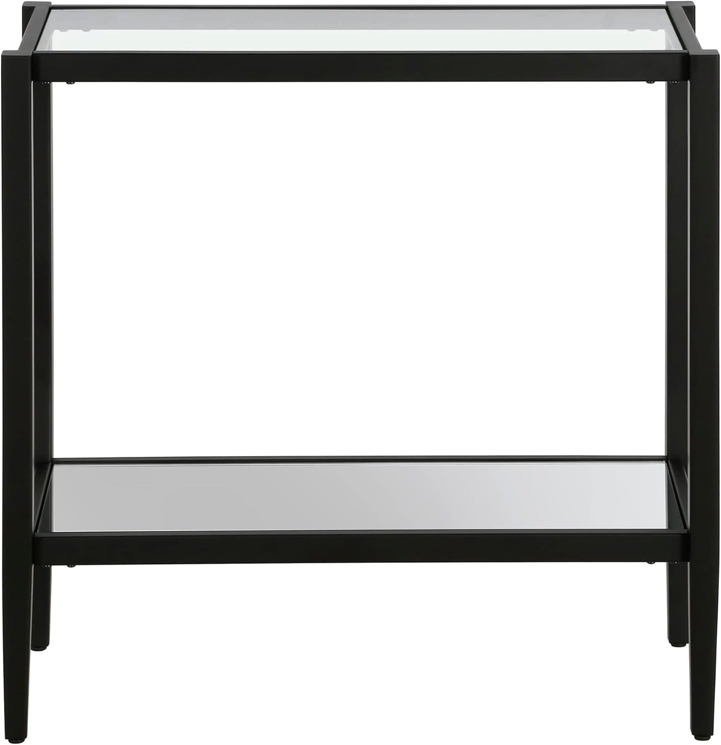 Henn&Hart 24" Wide Rectangular Side Table with Glass Shelf in Blackened Bronze, Table for Living Room, Bedroom