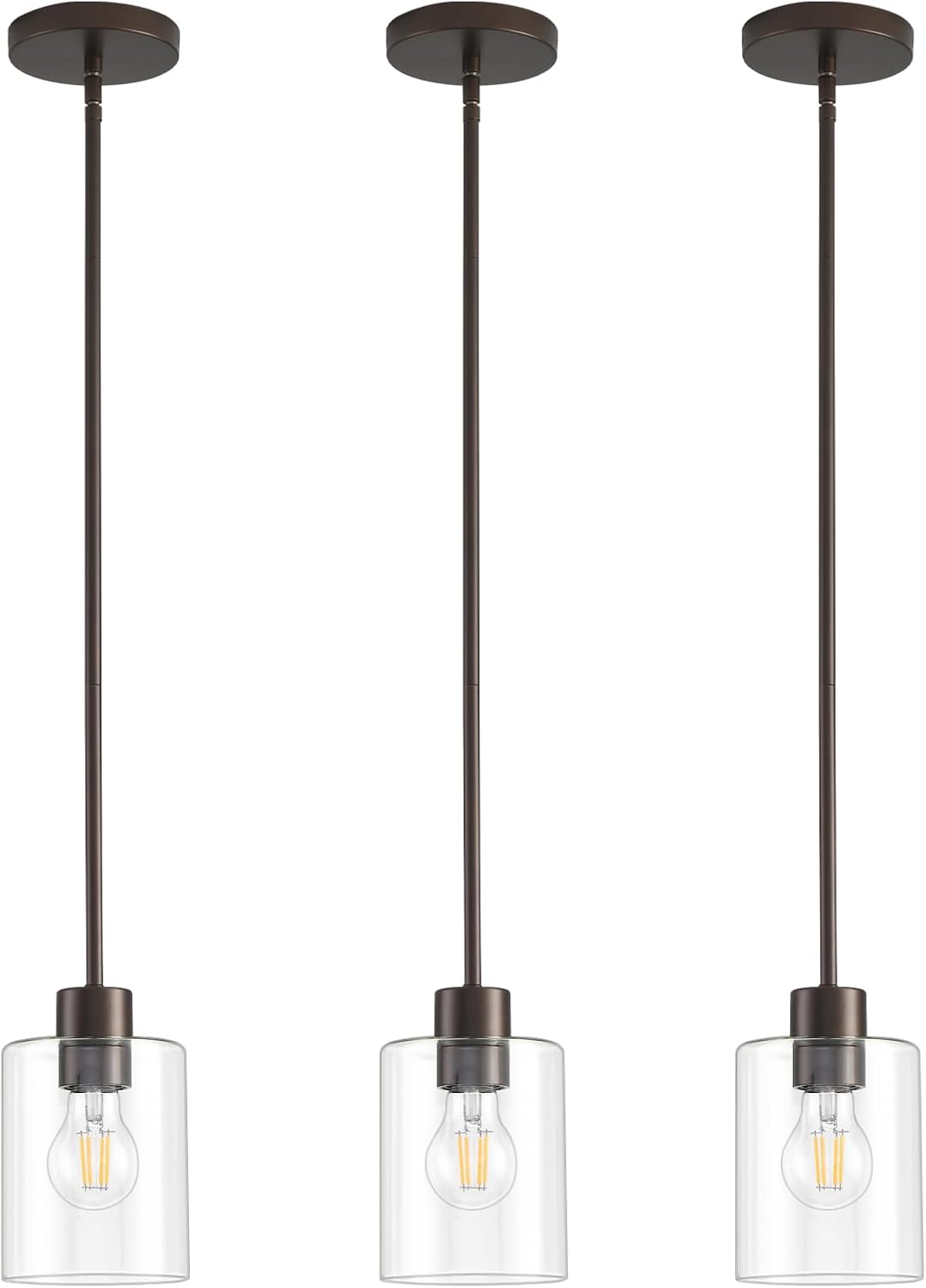 Oil Rubbed Bronze Pendant Lights Kitchen Island - Clear Glass Pendant Light Fixture Multiple Stems Rods 3 Units 12 Inch 3 Units 4 Inch (3 Pack Oil Rubbed Bronze Downrod)