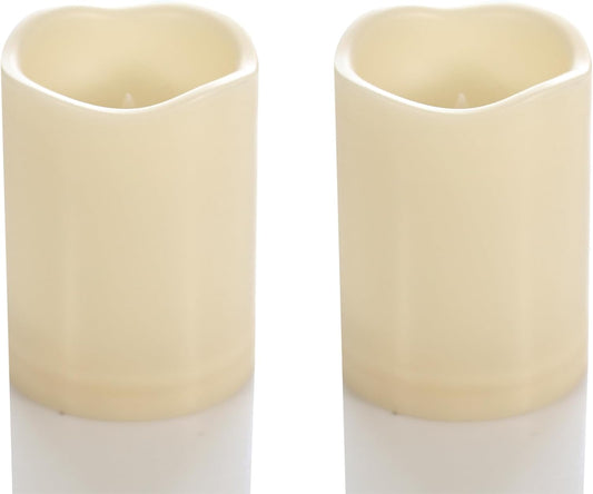 CANDLE CHOICE Waterproof Outdoor Battery Operated Flameless Candles with Timer Flickering Plastic Resin Electric LED Pillar Lights for Lantern Patio Garden Wedding Party Decorations 3x4 Inches 2 Pack