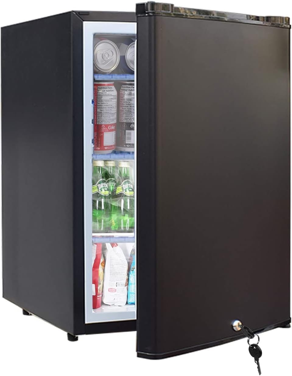 SMETA 12V RV Refrigerator 1.7 Cu.Ft Mini Camper Fridge with Lock and Key AC/DC 110V/12v Quiet Absorption Compact Refrigerator for RV Semi Truck Patio Car with Reversible Door Beverage Cooler, Black