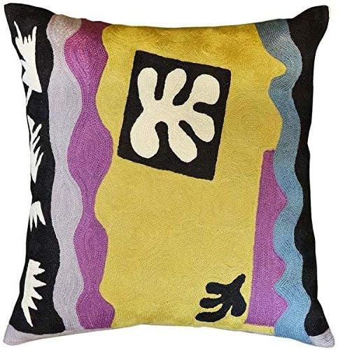 Yellow Matisse Gold Pillow Cover Farmhouse Chair Pillowcase Art Deco Chair Cushion Modern Outdoor Pillow Kids Room Cushions Hand Embroidered Wool Size 18x18