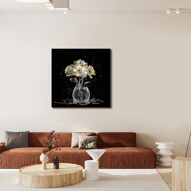 Canvas Wall Art White Flower Wall Art Decor Modern Home Art Decor Wall Art Prints 13 × 13 Inch Aesthetic Art Work for Wall Decor Small Wall Art for Bedroom Bathroom Room Bedroom Decor