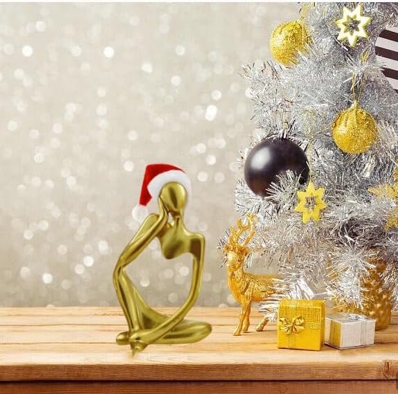 Christmas Gold Home Decor Thinker Statue Accents, 2025 Xmas Thinker Sculptures Office Decor Modern Abstract Decoration on Shelf Table Desk for Living Room Office Bedroom Comes with Christmas Hats