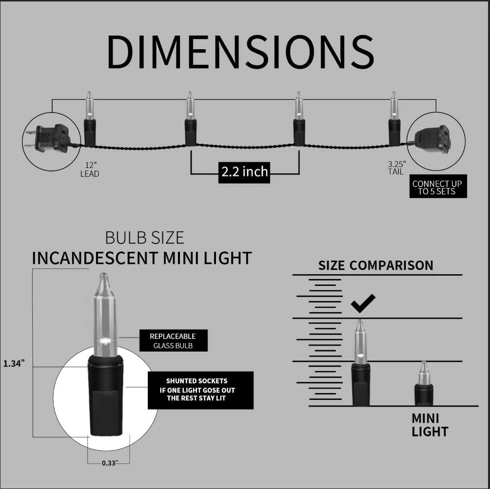 100LIGHTS Green Extra-Bright with End Connectors Christmas Decorative Lights 5.98m UL Certified Mini String Light Set Waterproof for Home Garden Holiday Christmas Tree Party Patio Wedding