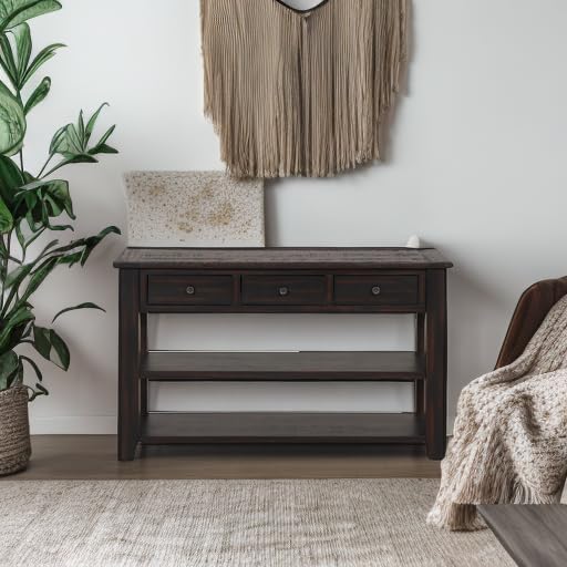 Solid Wood Console Table,Sofa Table with Storage Drawers and Bottom Shelf,Entryway Table for Entry Hallway Foyer,Fully Assembled (48.8" Distressed Black)