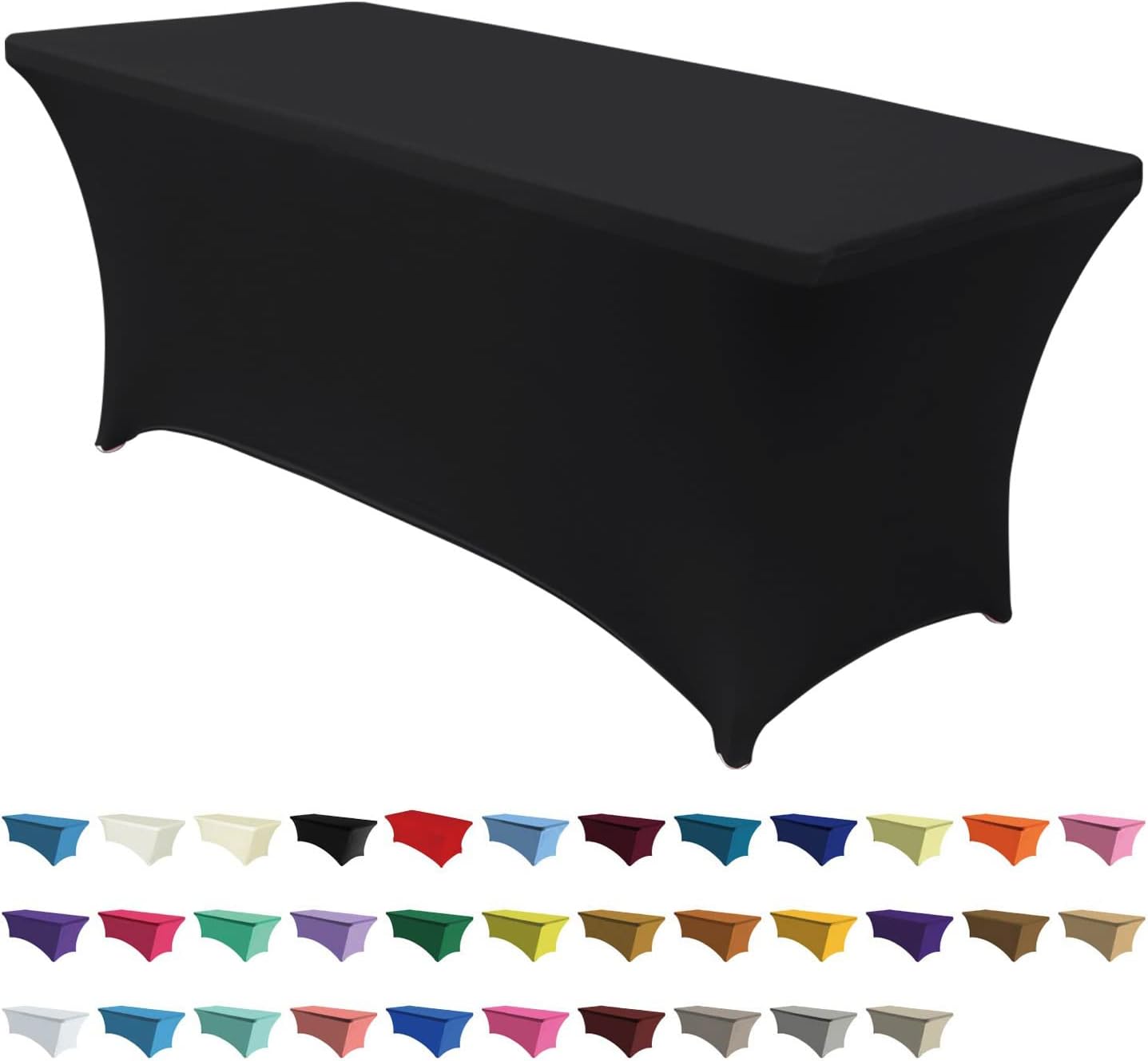 ABCCANOPY 8 FT Black Spandex Table Cover Stretch Fitted Wrinkle Resistant Tablecloth Reuse for Rectangular Folding Table Patry Event Wedding Banquet Protector