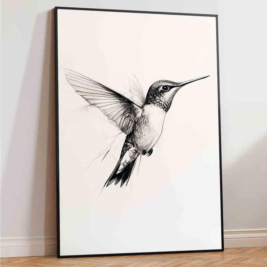 Hummingbird Canvas Wall Art Animal Sketch Prints Sketch Painting Minimalist Animal Wall Art Black And White Bird Prints Vintage Hummingbird Poster Farmhouse Artwork Room Decor 16x24inch No Frame