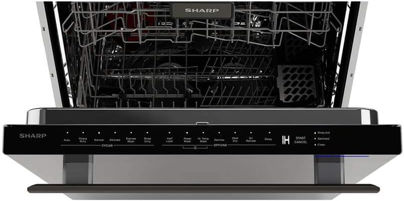 SHARP SDW6757ES Slide-In Dishwasher, Stainless Steel Finish, 24" Wide, Soil Sensors, Premium White LED Interior Lighting, Smooth Glide Rails, Heated Dry Option, Responsive Wash Cycles, Power Wash Zone
