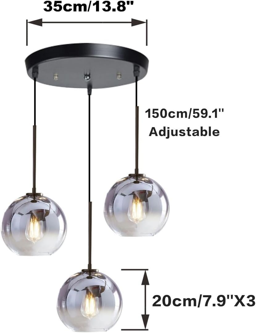 KCO Lighting 3 Pendant Light Fixtures Ceiling Hanging Large Glass Cluster Chandelier Nordic Mercury Glass Pendant Light Modern Cluster Pendant Light Fixture