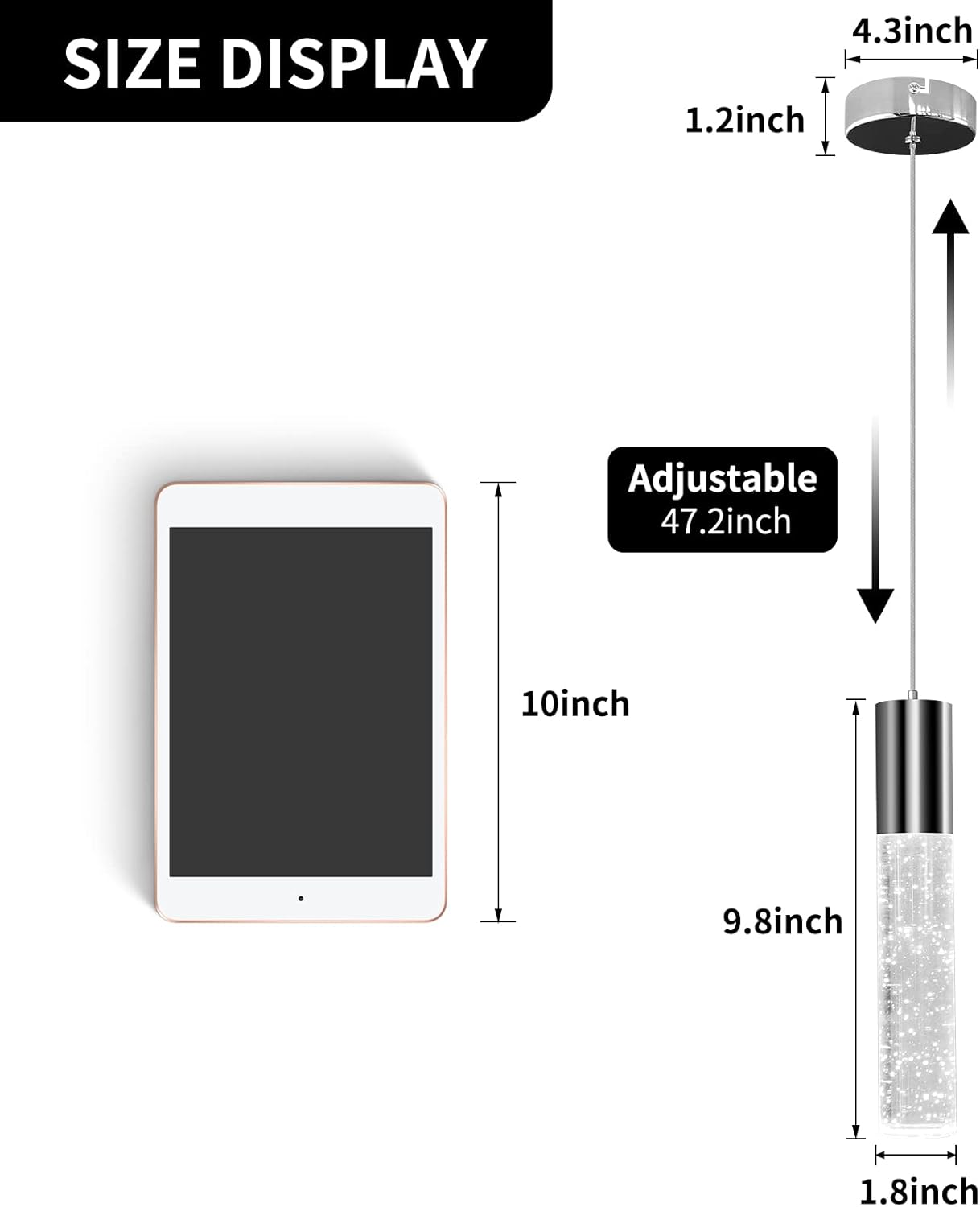 OKELI Pendant Lights Kitchen Island 1 Pack, 6000K Modern LED Bubble Crysta Pendant Light, Chrome Mini Single Island Lights Hanging Lighting for Dining Room, 6W, ETL