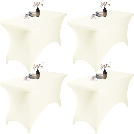4Pack Spandex Waterproof Table Covers 4ft，Spandex 4ft Waterproof Table Cover for Party,Wedding, Banquet, and Events(Ivory)