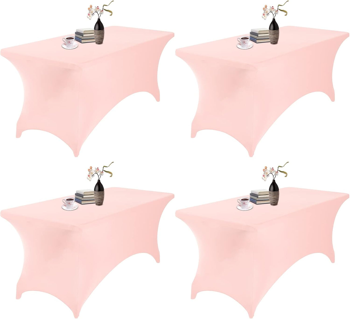 4Pack Spandex Waterproof Table Covers 6ft，Spandex 6ft Waterproof Table Cover for Party,Wedding, Banquet, and Events(Blush Pink)