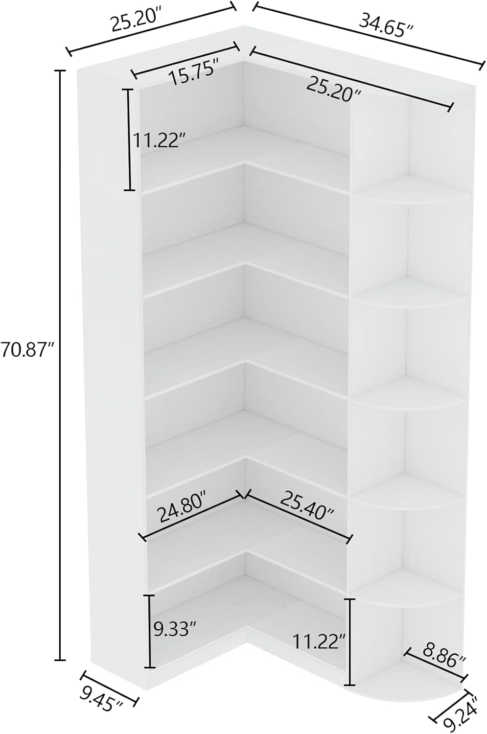Loomie White Book Shelf, 6 Tiers Shelf Large Tall Corner Etagere Bookcase with Full Baffle, L-Shaped Modern Storage Display Industrial Bookshelves for Bedroom, Home Office, Living Room & Kitchen