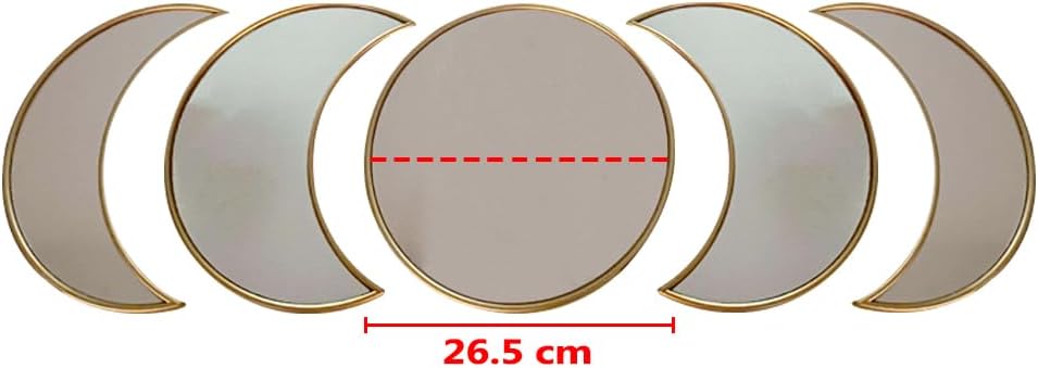 5 pcs Scandinavian Natural Decor Acrylic Moonphase Mirrors Interior Design Moon Phase Mirror Bohemian Wall Decoration for Home Living Room Bedroom Decor - No Need to Punch (Gold)
