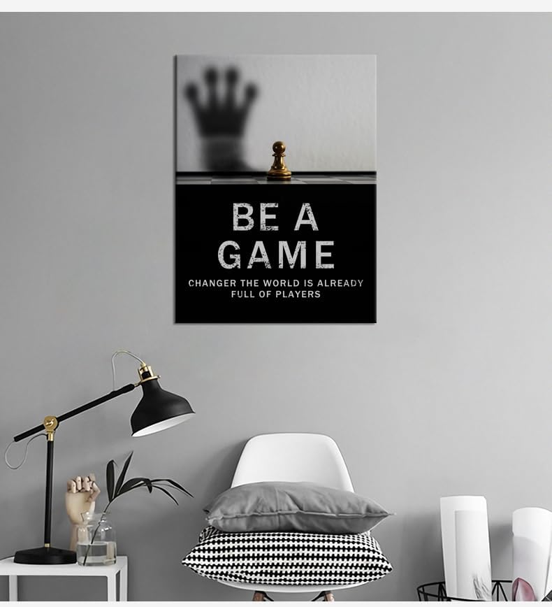 Be A Game Changer The World Is Already Full Of Players Motivational Poster for Office International Chess Inspirational Wall Art Canvas Painting Prints for Home Decor Framed Artwork [18''W x 24''H]