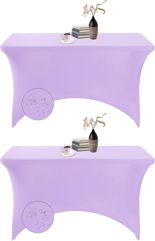2Pack Spandex Waterproof Table Covers 4ft，Spandex 4ft Waterproof Table Cover for Party,Wedding, Banquet, and Events(Lavender)