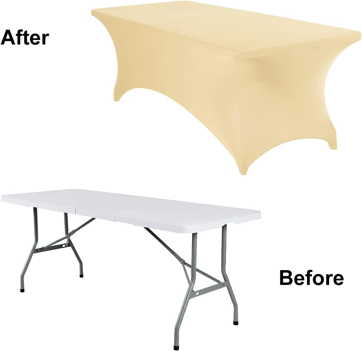 4Pack Spandex Waterproof Table Covers 8ft，Spandex 8ft Waterproof Table Cover for Party,Wedding, Banquet, and Events(Champagne)