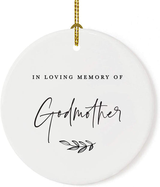 Andaz Press Round Ceramic Porcelain Christmas Tree Ornament Keepsake Collectible Godmother Bereavement Memorial Gift, in Loving Memory of My Godmother, 1-Pack