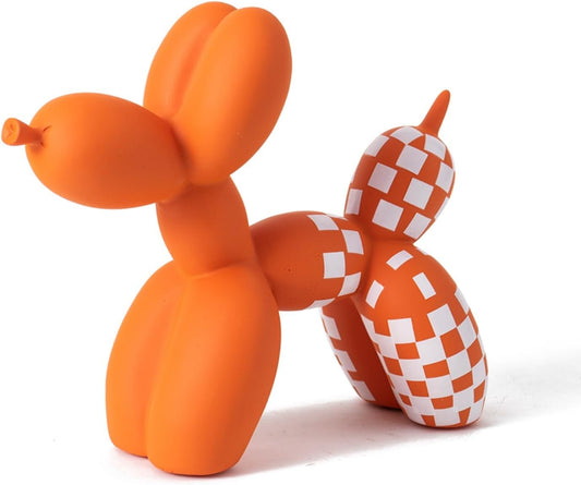Vilead Resin Balloon Dog Statue with Checkered Pattern,Modern Home Decoration Trendy Animal Art Ornaments,Collection Figurine Bedroom Living Room Office Desktop Sculpture