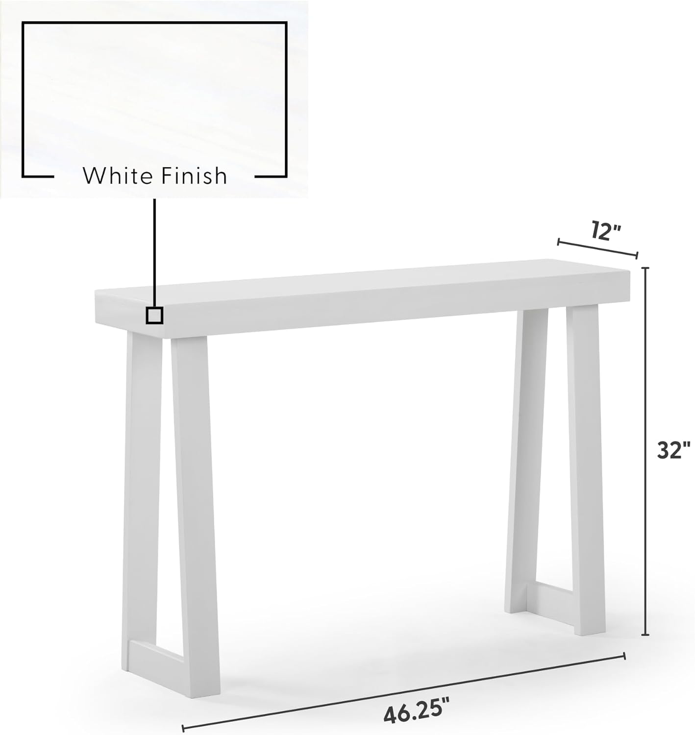 Plank+Beam Solid Wood Console Table, 46.25 Inch, Sofa Table, Narrow Entryway Table for Hallway, Behind The Couch, Living Room, Foyer, Easy Assembly, White