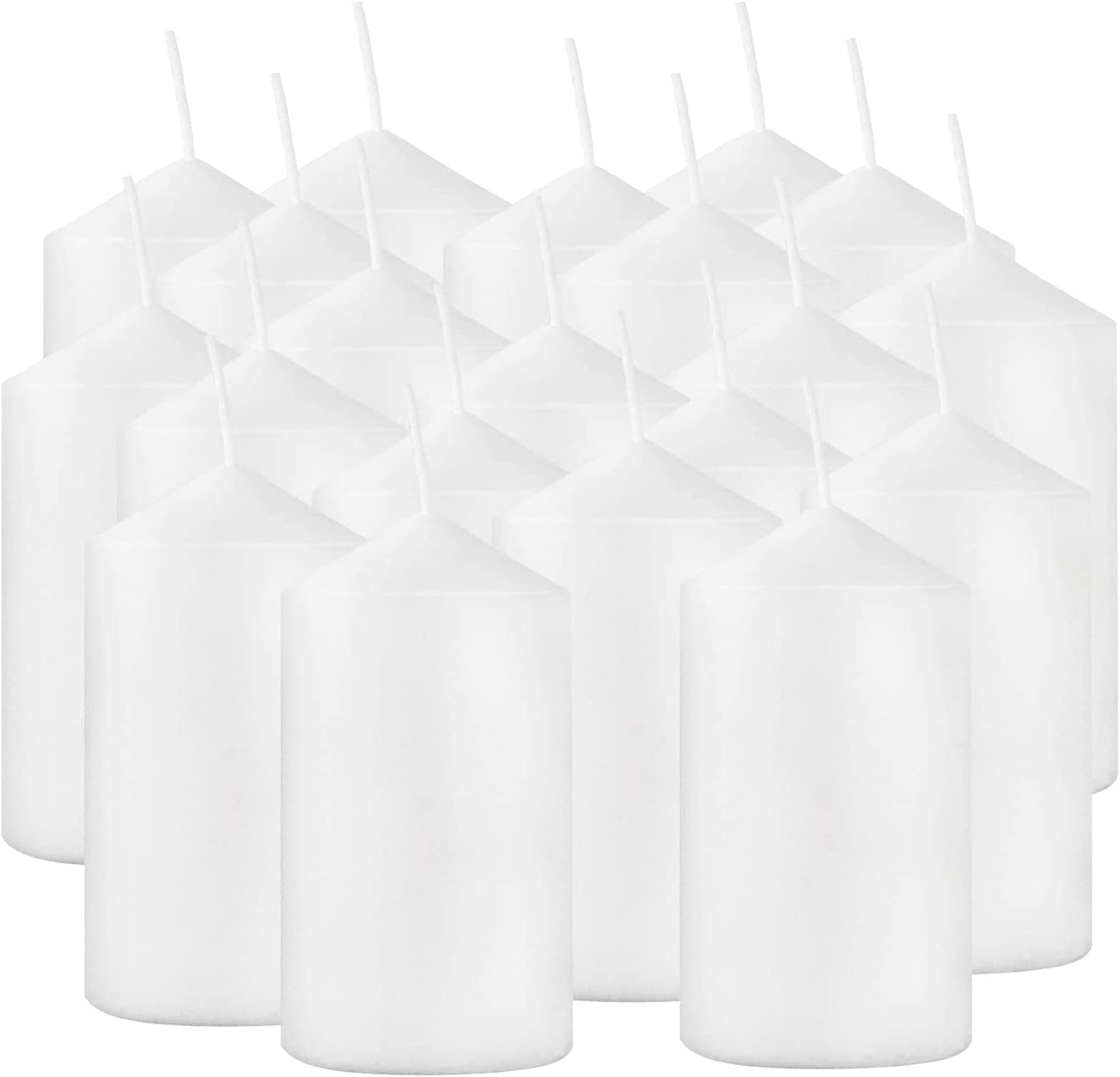 20 Pcs Bulk Long Burning Wax Pillar Candles 2" x 4" Dripless Unscented Smokeless for Wedding Party Spa Lantern Fireplace Home(White)